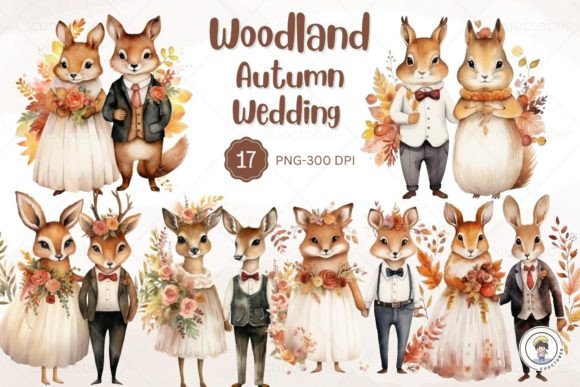 Capture the Magic of Fall: Autumn Couple Wedding Woodland Clipart