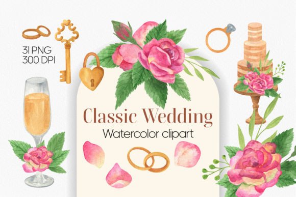 Classic Wedding Watercolor Clipart: A Designer's Dream Collection