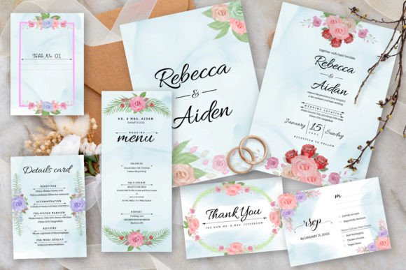 Elegant Floral Wedding Invitations with Watercolor Dusty Rose & Greenery