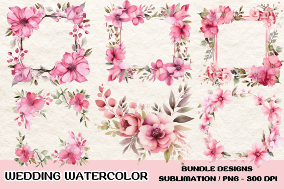 Elegant Pink Floral Wedding Sublimation PNGs for DIY Projects