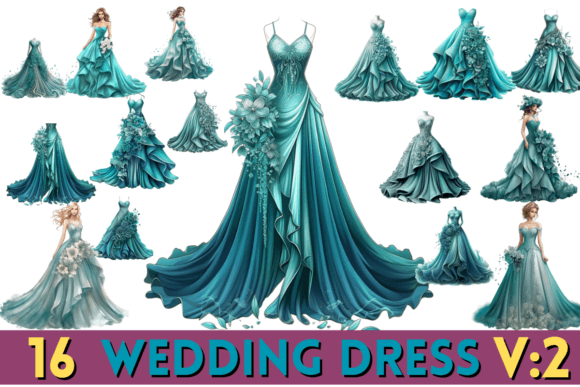 Floral Watercolor Wedding Dress Clipart for Elegant Designs