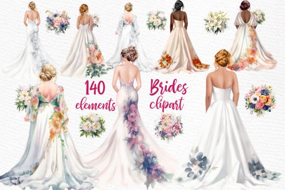 Hand-Painted Watercolor Wedding Clipart for Elegant Designs