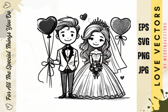 Minimalist Romance: Wedding Couple & Love Vectors for Branding