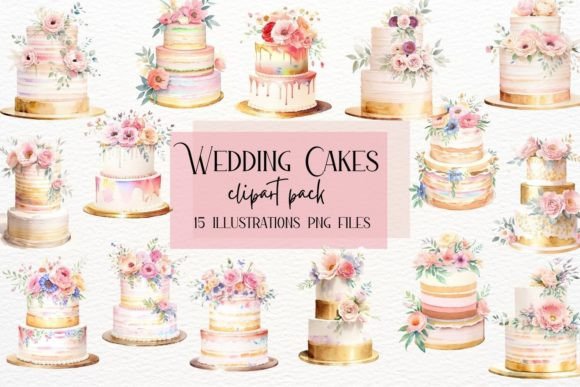 Watercolor Wedding Cakes: Elegant Gold Floral Designs