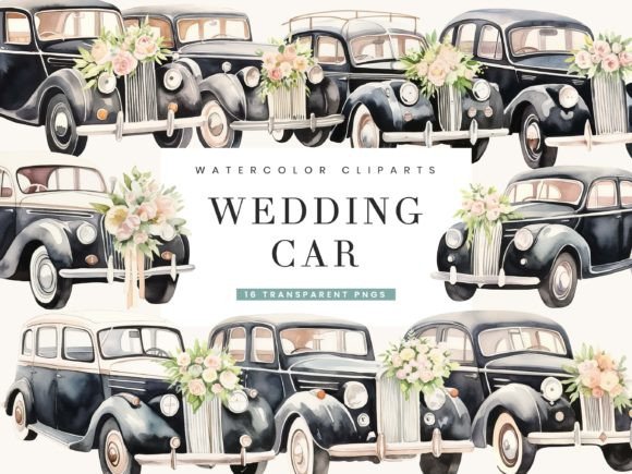 Watercolor Wedding Car Clipart Bundle: Your Creative Toolkit