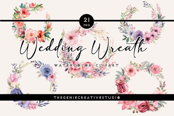 Watercolor Wedding Wreath PNG Clipart: A Designer's Essential Toolkit