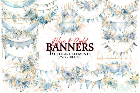 Wedding Banner Blue and Gold Watercolor: A Design Asset for Special Occasions