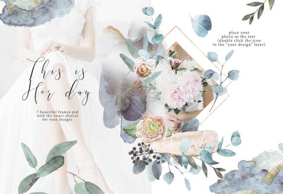 Wedding Frames Roses and Eucaliptus: Organic Photo Overlays